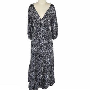 Anthro ‘Flannel’ Black White Floral Vneck Dress, Small